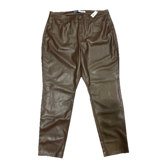 Old Navy Pants Women's 18 Tall OG Straight Brown Faux Leather High-Rise NWT - Picture 1 of 5